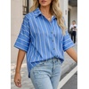 image:imageCicy Bell Womens Striped Button Down Shirts Short Sleeve Collared Dressy Casual Loose fit Tops Work Office BlousesBlue