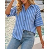 image:imageCicy Bell Womens Striped Button Down Shirts Short Sleeve Collared Dressy Casual Loose fit Tops Work Office BlousesBlue