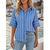 image:imageCicy Bell Womens Striped Button Down Shirts Short Sleeve Collared Dressy Casual Loose fit Tops Work Office BlousesBlue