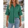 image:imageCicy Bell Womens Striped Button Down Shirts Short Sleeve Collared Dressy Casual Loose fit Tops Work Office BlousesDark Green