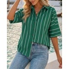 image:imageCicy Bell Womens Striped Button Down Shirts Short Sleeve Collared Dressy Casual Loose fit Tops Work Office BlousesDark Green
