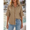 image:imageCicy Bell Womens Striped Button Down Shirts Short Sleeve Collared Dressy Casual Loose fit Tops Work Office BlousesKhaki