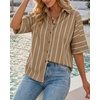 image:imageCicy Bell Womens Striped Button Down Shirts Short Sleeve Collared Dressy Casual Loose fit Tops Work Office BlousesKhaki