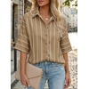 image:imageCicy Bell Womens Striped Button Down Shirts Short Sleeve Collared Dressy Casual Loose fit Tops Work Office BlousesKhaki