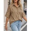 image:imageCicy Bell Womens Striped Button Down Shirts Short Sleeve Collared Dressy Casual Loose fit Tops Work Office BlousesKhaki