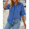 image:imageCicy Bell Womens Striped Button Down Shirts Short Sleeve Collared Dressy Casual Loose fit Tops Work Office BlousesNavy