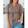 image:imageCicy Bell Womens Summer Floral Babydoll Tops V Neck Short Lantern Sleeve Shirts Cute Loose Fit Flowy BlousesLeopard Print