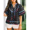image:imageCicy Bell Womens Summer Floral Babydoll Tops V Neck Short Lantern Sleeve Shirts Cute Loose Fit Flowy BlousesPolka Dot Blackwhite