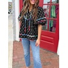 image:imageCicy Bell Womens Summer Floral Babydoll Tops V Neck Short Lantern Sleeve Shirts Cute Loose Fit Flowy BlousesPolka Dot Blackwhite