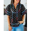 image:imageCicy Bell Womens Summer Floral Babydoll Tops V Neck Short Lantern Sleeve Shirts Cute Loose Fit Flowy BlousesPolka Dot Blackwhite