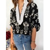 image:imageCicy Bell Womens Summer Floral Blouses V Neck Puff Half Sleeve Boho Tops Color Block Dressy Casual ShirtsBlack