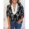 image:imageCicy Bell Womens Summer Floral Blouses V Neck Puff Half Sleeve Boho Tops Color Block Dressy Casual ShirtsBlack