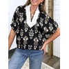 image:imageCicy Bell Womens Summer Floral Blouses V Neck Puff Half Sleeve Boho Tops Color Block Dressy Casual ShirtsBlack