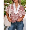 image:imageCicy Bell Womens Summer Floral Blouses V Neck Puff Half Sleeve Boho Tops Color Block Dressy Casual ShirtsBurgundy