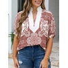 image:imageCicy Bell Womens Summer Floral Blouses V Neck Puff Half Sleeve Boho Tops Color Block Dressy Casual ShirtsBurgundy