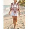 image:imageCicy Bell Womens Summer Floral Blouses V Neck Puff Half Sleeve Boho Tops Color Block Dressy Casual ShirtsBurgundy
