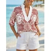 image:imageCicy Bell Womens Summer Floral Blouses V Neck Puff Half Sleeve Boho Tops Color Block Dressy Casual ShirtsBurgundy