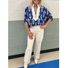 image:imageCicy Bell Womens Summer Floral Blouses V Neck Puff Half Sleeve Boho Tops Color Block Dressy Casual ShirtsDark Blue