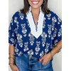 image:imageCicy Bell Womens Summer Floral Blouses V Neck Puff Half Sleeve Boho Tops Color Block Dressy Casual ShirtsDark Blue