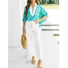 image:imageCicy Bell Womens Summer Floral Blouses V Neck Puff Half Sleeve Boho Tops Color Block Dressy Casual ShirtsGreen