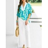 image:imageCicy Bell Womens Summer Floral Blouses V Neck Puff Half Sleeve Boho Tops Color Block Dressy Casual ShirtsGreen