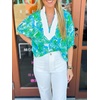 image:imageCicy Bell Womens Summer Floral Blouses V Neck Puff Half Sleeve Boho Tops Color Block Dressy Casual ShirtsGreen