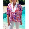 image:imageCicy Bell Womens Summer Floral Blouses V Neck Puff Half Sleeve Boho Tops Color Block Dressy Casual ShirtsPurple