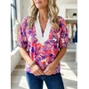 image:imageCicy Bell Womens Summer Floral Blouses V Neck Puff Half Sleeve Boho Tops Color Block Dressy Casual ShirtsPurple
