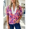 image:imageCicy Bell Womens Summer Floral Blouses V Neck Puff Half Sleeve Boho Tops Color Block Dressy Casual ShirtsPurple