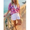 image:imageCicy Bell Womens Summer Floral Blouses V Neck Puff Half Sleeve Boho Tops Color Block Dressy Casual ShirtsPurple