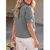 image:imageCicy Bell Womens Summer Gingham Tops Puff Short Sleeve Ruffle V Neck Button Blouse Casual Loose Fit Plaid ShirtsBlack