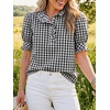 image:imageCicy Bell Womens Summer Gingham Tops Puff Short Sleeve Ruffle V Neck Button Blouse Casual Loose Fit Plaid ShirtsBlack