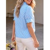 image:imageCicy Bell Womens Summer Gingham Tops Puff Short Sleeve Ruffle V Neck Button Blouse Casual Loose Fit Plaid ShirtsBlue