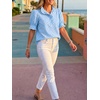 image:imageCicy Bell Womens Summer Gingham Tops Puff Short Sleeve Ruffle V Neck Button Blouse Casual Loose Fit Plaid ShirtsBlue