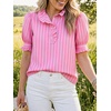 image:imageCicy Bell Womens Summer Gingham Tops Puff Short Sleeve Ruffle V Neck Button Blouse Casual Loose Fit Plaid ShirtsColor Block Stripespink