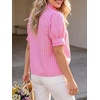 image:imageCicy Bell Womens Summer Gingham Tops Puff Short Sleeve Ruffle V Neck Button Blouse Casual Loose Fit Plaid ShirtsColor Block Stripespink
