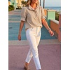 image:imageCicy Bell Womens Summer Gingham Tops Puff Short Sleeve Ruffle V Neck Button Blouse Casual Loose Fit Plaid ShirtsKhaki