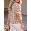 image:imageCicy Bell Womens Summer Gingham Tops Puff Short Sleeve Ruffle V Neck Button Blouse Casual Loose Fit Plaid ShirtsKhaki
