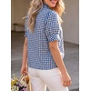 image:imageCicy Bell Womens Summer Gingham Tops Puff Short Sleeve Ruffle V Neck Button Blouse Casual Loose Fit Plaid ShirtsNavy
