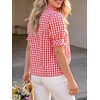 image:imageCicy Bell Womens Summer Gingham Tops Puff Short Sleeve Ruffle V Neck Button Blouse Casual Loose Fit Plaid ShirtsRed