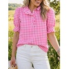 image:imageCicy Bell Womens Summer Gingham Tops Puff Short Sleeve Ruffle V Neck Button Blouse Casual Loose Fit Plaid ShirtsRose Red
