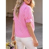 image:imageCicy Bell Womens Summer Gingham Tops Puff Short Sleeve Ruffle V Neck Button Blouse Casual Loose Fit Plaid ShirtsRose Red