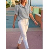 image:imageCicy Bell Womens Summer Gingham Tops Puff Short Sleeve Ruffle V Neck Button Blouse Casual Loose Fit Plaid ShirtsStripeblack