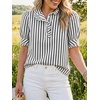 image:imageCicy Bell Womens Summer Gingham Tops Puff Short Sleeve Ruffle V Neck Button Blouse Casual Loose Fit Plaid ShirtsStripeblack