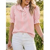 image:imageCicy Bell Womens Summer Gingham Tops Puff Short Sleeve Ruffle V Neck Button Blouse Casual Loose Fit Plaid ShirtsStripeburgundy