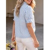image:imageCicy Bell Womens Summer Gingham Tops Puff Short Sleeve Ruffle V Neck Button Blouse Casual Loose Fit Plaid ShirtsStripenavy