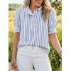 image:imageCicy Bell Womens Summer Gingham Tops Puff Short Sleeve Ruffle V Neck Button Blouse Casual Loose Fit Plaid ShirtsStripenavy