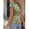 image:imageCicy Bell Womens Summer Satin Peplum Tops V Neck Cap Sleeve Button Down Silky Blouses Slim Fit Dressy Casual ShirtsGreen Flower