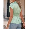 image:imageCicy Bell Womens Summer Satin Peplum Tops V Neck Cap Sleeve Button Down Silky Blouses Slim Fit Dressy Casual ShirtsLight Green Flower