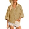 image:imageCicy Bell Womens 34 Sleeve Striped Button Down Shirts Summer V Neck Tops Casual Loose Fit Work BlouseSolidkhaki